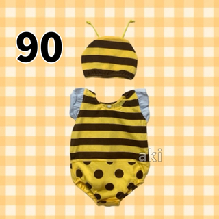 子ども服 90 みつばち ロンパース 男女兼用 可愛い コスプレ 帽子付き 蜜蜂(その他)