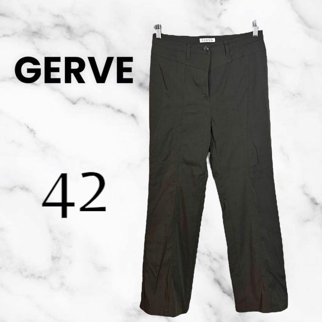 美品✨【GERVE】ハイウエストストレッチパンツ　ナイロン　ダークグリーン　XL レディースのパンツ(カジュアルパンツ)の商品写真