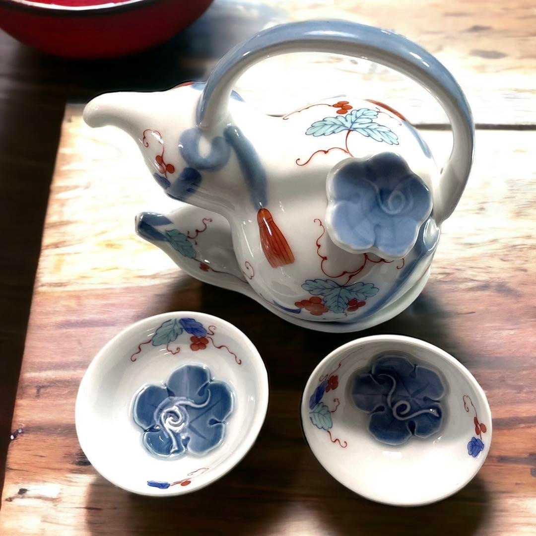 配送料込✨匿名配送✨美品 伊万里焼 小笠原藤右衛門 手付ひさご酒器セット 葡萄柄