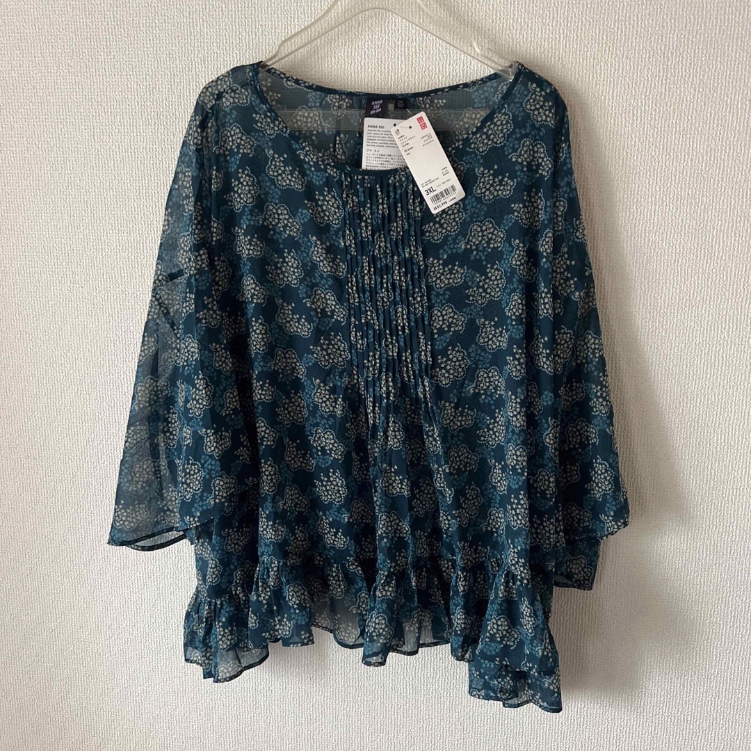 新品タグ付●ユニクロ ANNA SUI シフォンブラウス 3XL グリーン