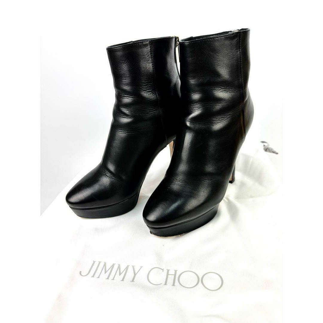 JIMMY CHOO(ジミーチュウ)のジミーチュウ ジップアップショートブーツ 34  約21.5cm ブラックレザー レディースの靴/シューズ(ブーツ)の商品写真