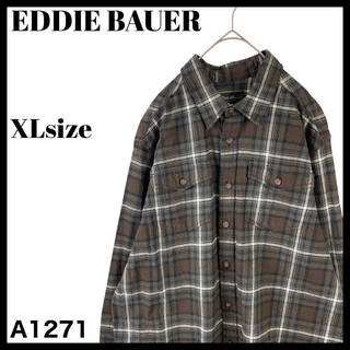 エディーバウアー(Eddie Bauer)の人気カラー メンズ エディーバウアー 秋冬 フランネルシャツ 茶色 XL 古着(シャツ)