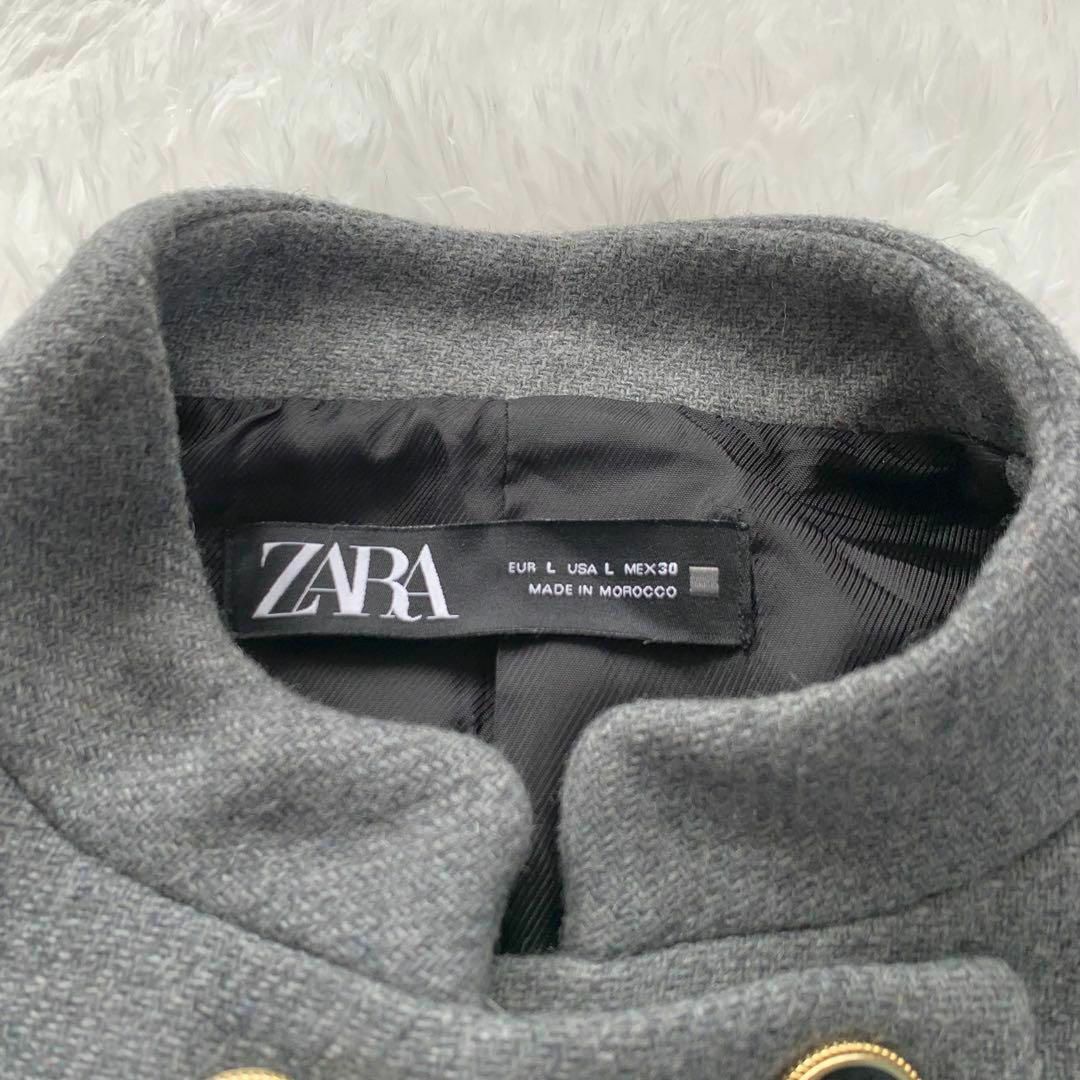ZARA(ザラ)のZARA ザラ ダブルブレストウールブレンドコート スタンドカラー グレー L レディースのジャケット/アウター(ロングコート)の商品写真