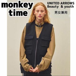 モンキータイム(MONKEY TIME（UNITED ARROWS）)のモンキータイム ベスト ブラック オーバーサイズ M モンキータイム ジレ 黒(ベスト)