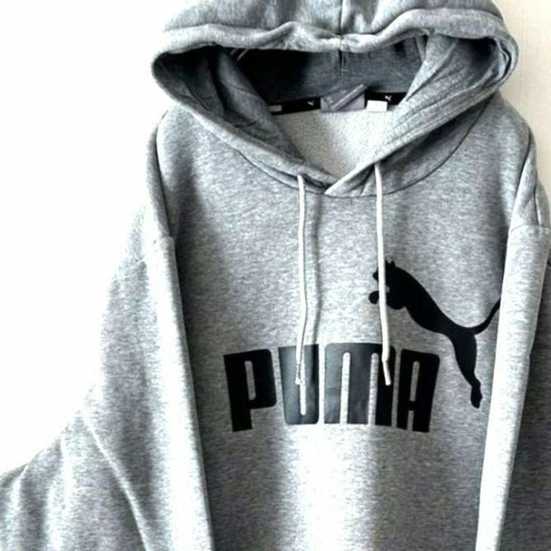 新品◆(USサイズＭ)(L相当)puma グレー胸ロゴスウェット地メンズパーカー