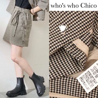 フーズフーチコ(who's who Chico)のフーズフーチコ ウエスト サイド リボン 千鳥格子 インナー付きスカート(ミニスカート)