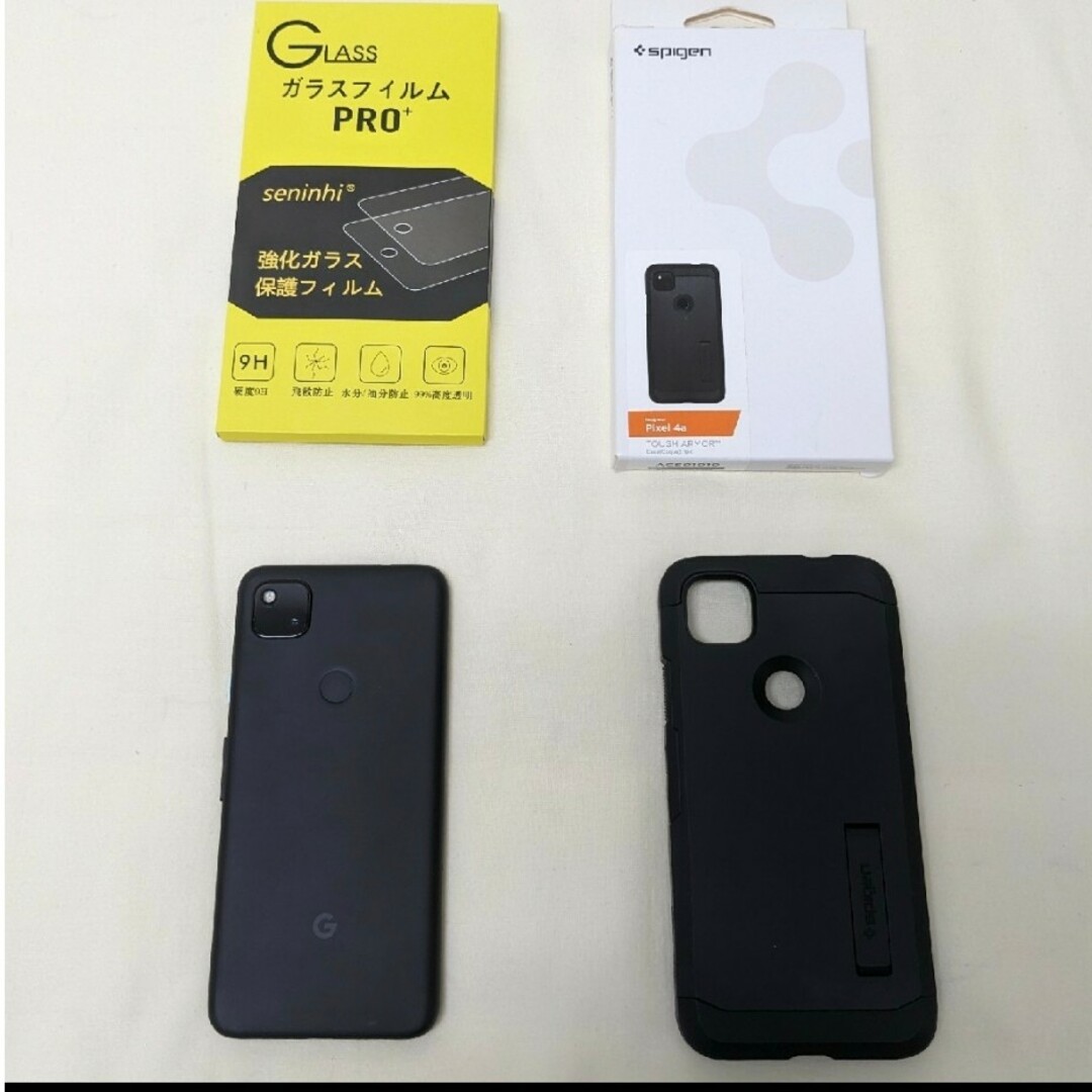 美品 Google Pixel4a BLACK ケース、フィルム付き