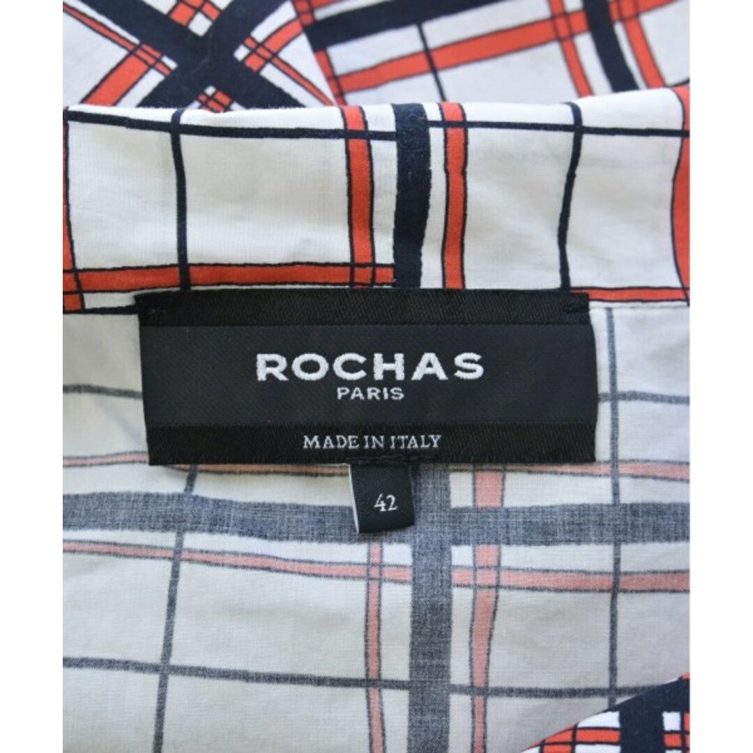 ROCHAS ロシャス カジュアルシャツ 42(M位) 白x赤x黒(総柄)