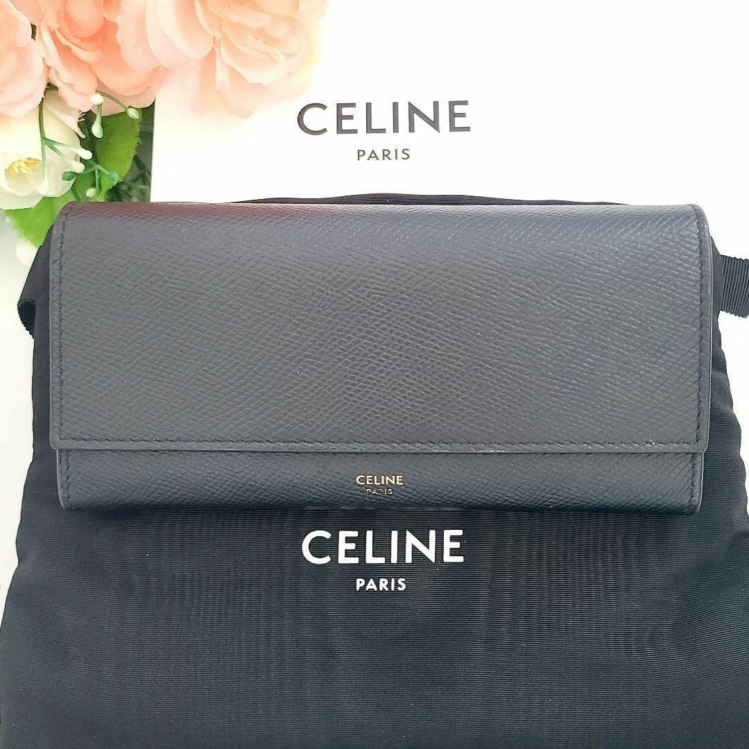 celine - セリーヌレザー☆ラージ フラップウォレット☆ブラック☆長 ...