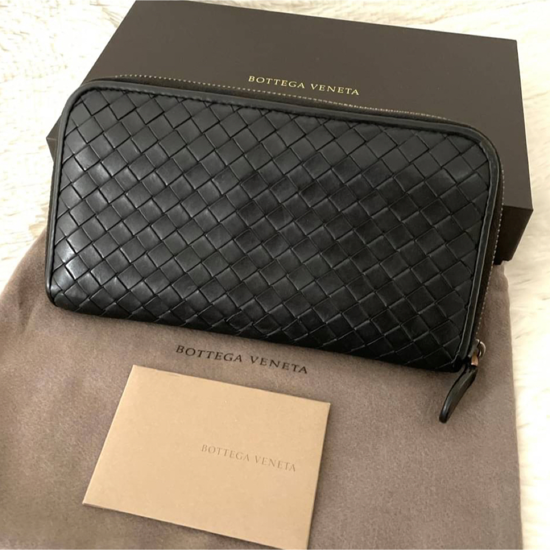 美品✴︎Bottega Veneta イントレチャート 財布 ラウンドジップ 黒