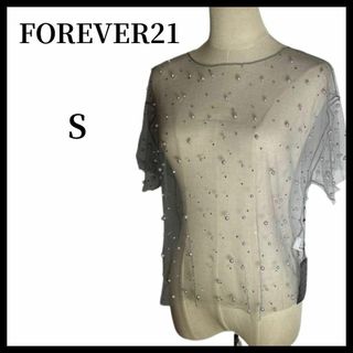 フォーエバートゥエンティーワン(FOREVER 21)の【新品タグ付き】FOREVER21 シースルー ブラウス パール ビジュー  S(シャツ/ブラウス(半袖/袖なし))