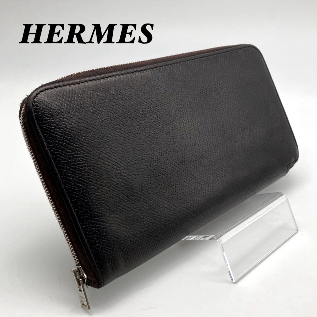 外側本革内側シルクインカラーエルメス HERMES 長財布 アザップロング シルクイン ブラック 黒