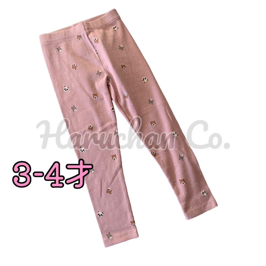 NEXT(ネクスト)の●未使用●3-4才　ピンク　くま　パンダ柄　リブ　レギンス キッズ/ベビー/マタニティのキッズ服女の子用(90cm~)(パンツ/スパッツ)の商品写真