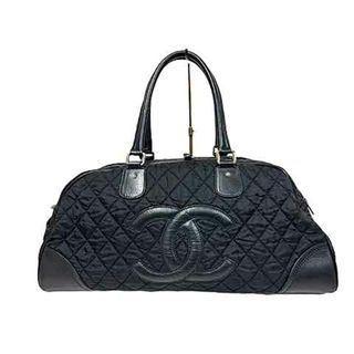 シャネル(CHANEL)の【中古】【難あり】CHANEL シャネル ココマーク パリス ニューヨーク ボストンバッグ キルティング ナイロン レザー 黒 ブラック(ハンドバッグ)