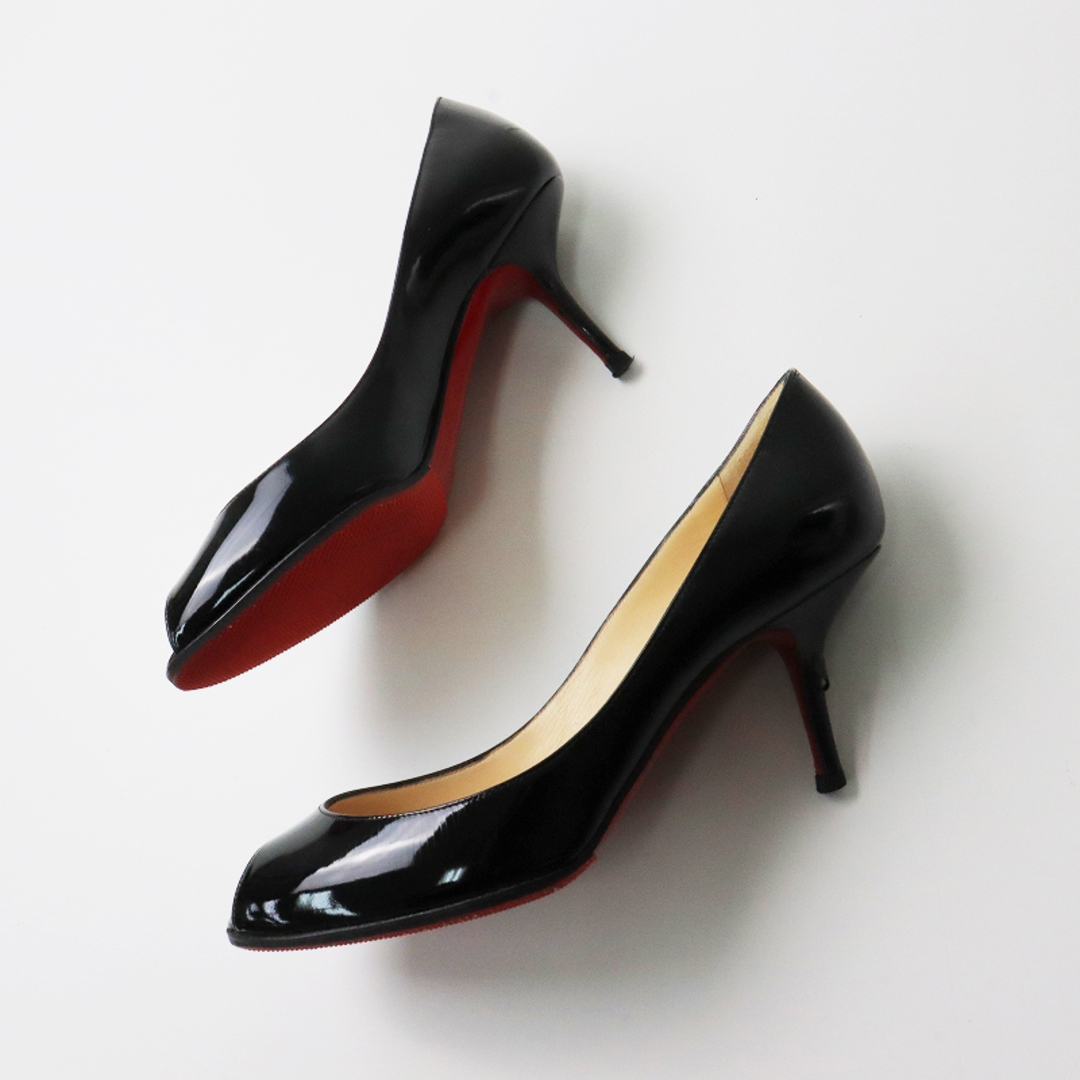 Christian Louboutin(クリスチャンルブタン)のクリスチャンルブタン Christian loubouti パテントレザー オープントゥパンプス 36.5/ブラック 23.5cm エナメル【2400013607032】 レディースの靴/シューズ(ハイヒール/パンプス)の商品写真