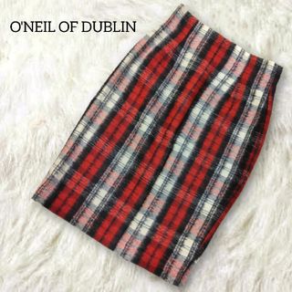 オニールオブダブリン(O'NEIL of DUBLIN)のオニールオブダブリン ✿ チェック タイト スカート 赤 レッド 起毛 ウール(ひざ丈スカート)