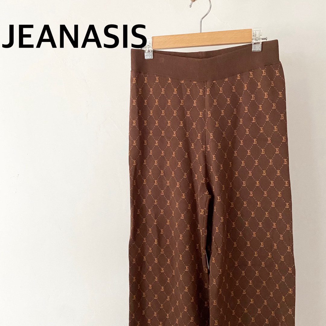 JEANASIS(ジーナシス)のJEANASIS ジーナシス　総柄　ブラウン　ニット　パンツ レディースのパンツ(カジュアルパンツ)の商品写真