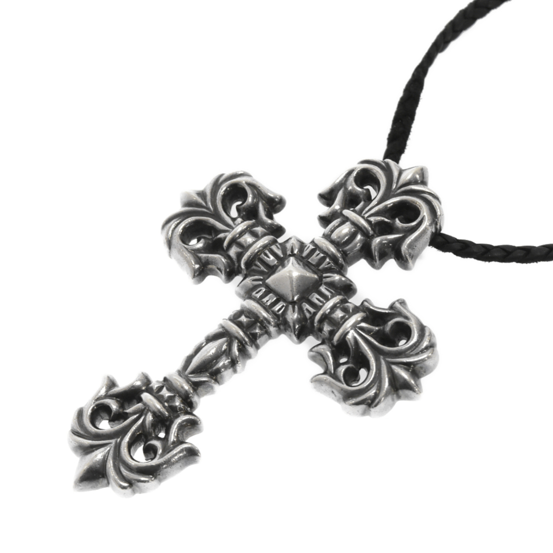 CHROME HEARTS クロムハーツ FILIG CROSS LRG LB ラージフィリグリークロス レザーブレード ペンダント ネックレス シルバー 国内ギャランティ