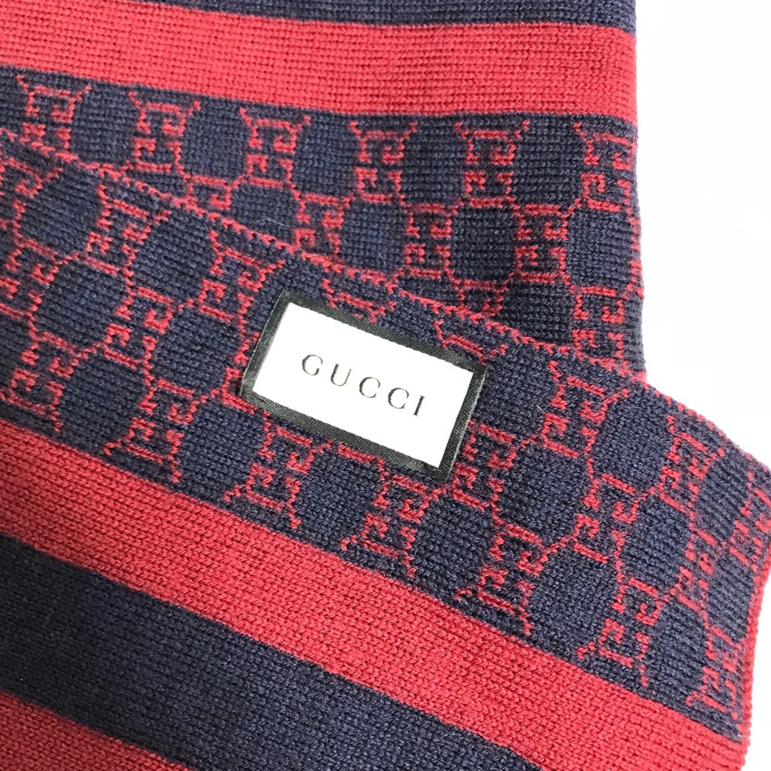 Gucci(グッチ)のグッチ GUCCI GG バイカラー マフラー ウール レッド 美品 レディースのファッション小物(マフラー/ショール)の商品写真