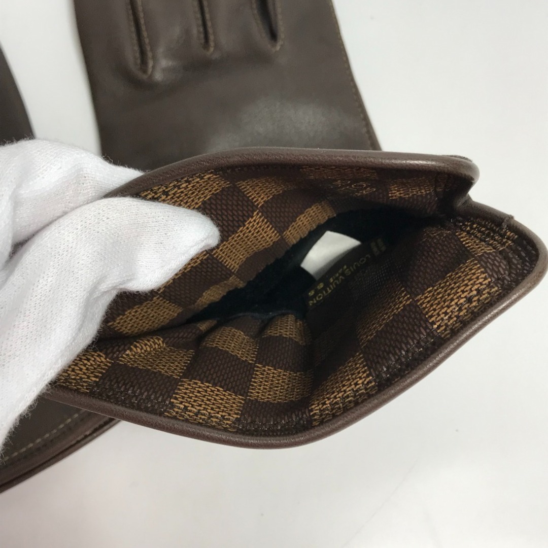 ルイヴィトン LOUIS VUITTON 内側ダミエ グローブ 手袋 レザー ブラウン 美品