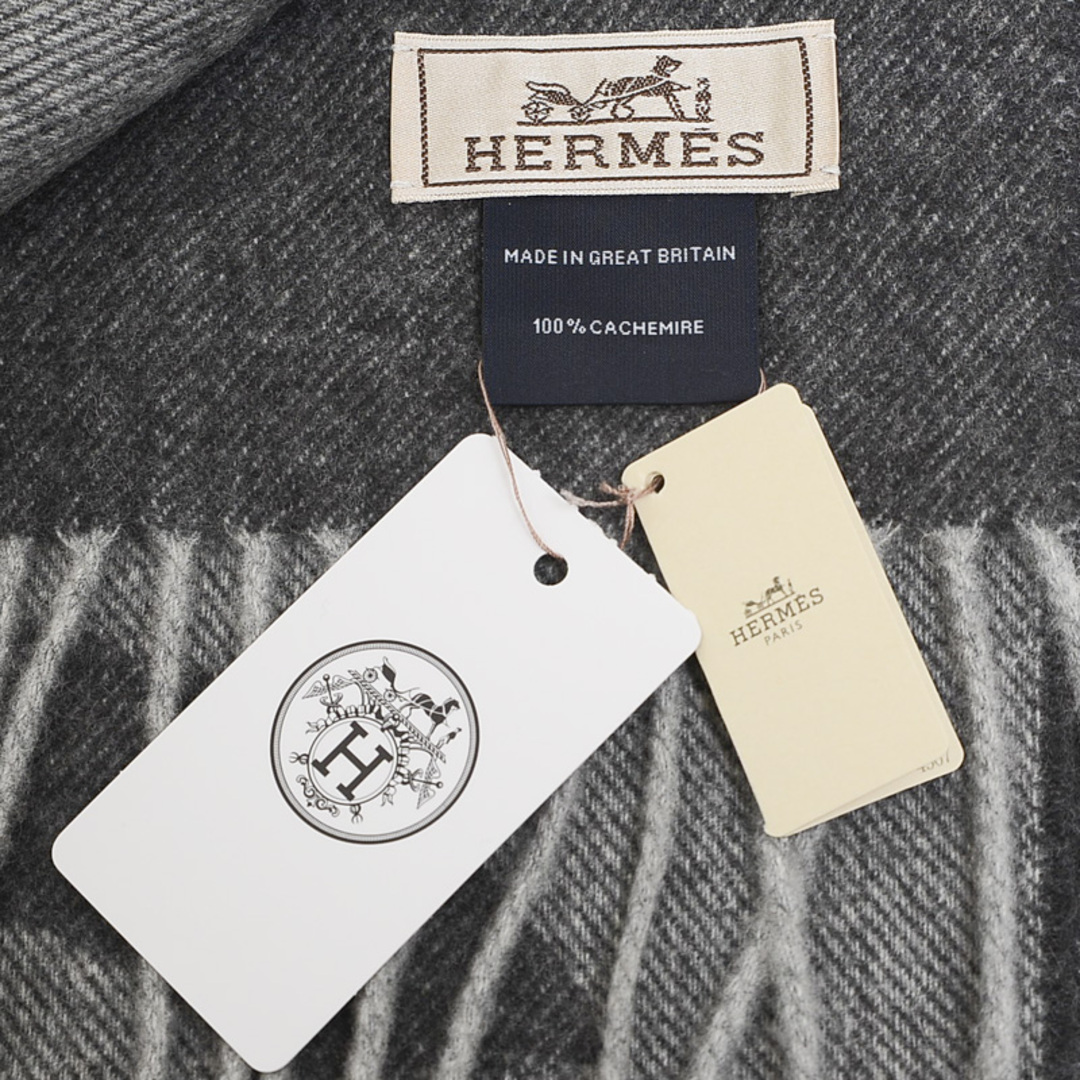 Hermes(エルメス)のエルメス シェーヌダンクルオプティック マフラー 40×160 フリンジ グレー レディースのファッション小物(マフラー/ショール)の商品写真