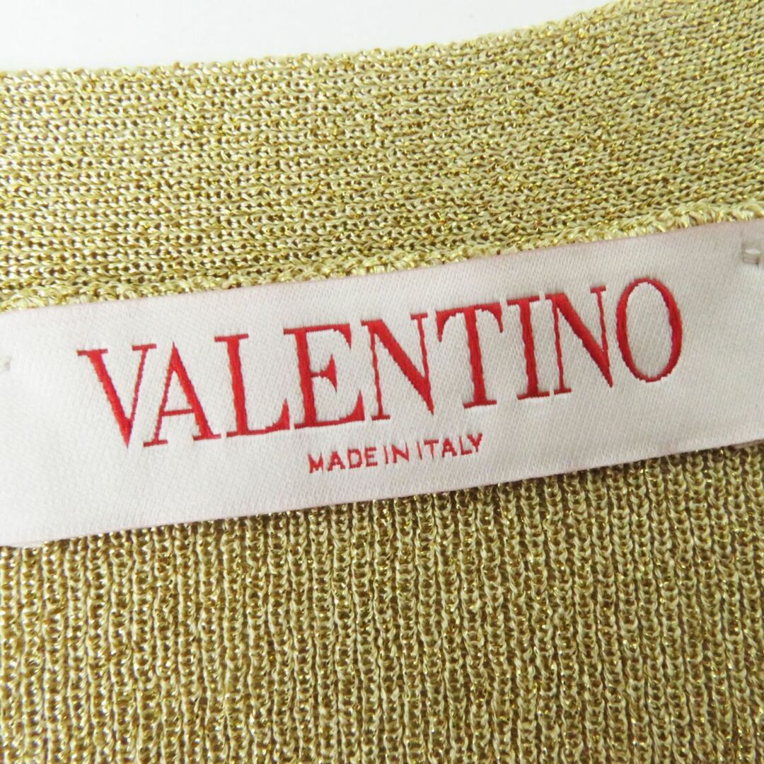 極美品◎正規品 イタリア製 VALENTINO ヴァレンティノ 1B3KA04T7FM レース切り替え カーディガン ラメ糸入り ゴールド M