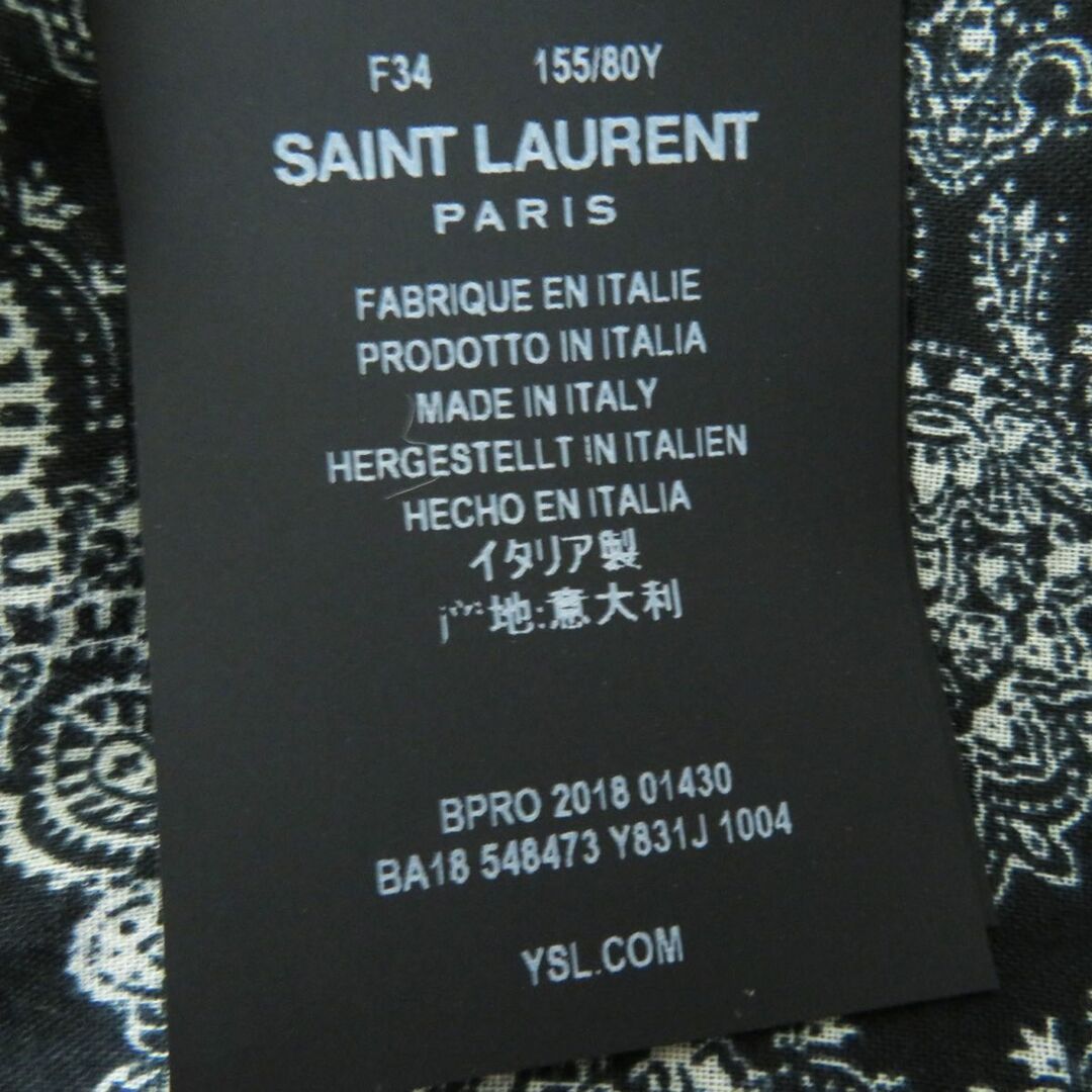 極美品◎正規品 イタリア製 SAINT LAURENT PARIS サンローランパリ 548473 レディース 長袖 ペイズリー ブラウス／トップス 黒×白 34