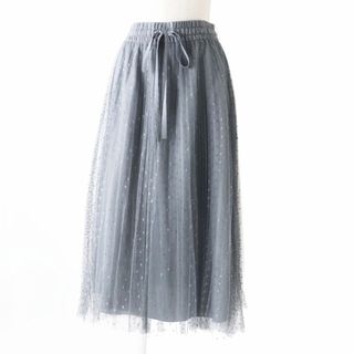 レッドヴァレンティノ(RED VALENTINO)の未使用品◎正規品 RED VALENTINO レッド ヴァレンティノ レディース チュールレース プリーツロングスカート ドット柄 グレー 36 タグ付き(ロングスカート)