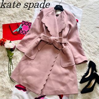 美品☆ケイトスペード　ロングコート　襟リボン　薔薇　ピンク　サイズM