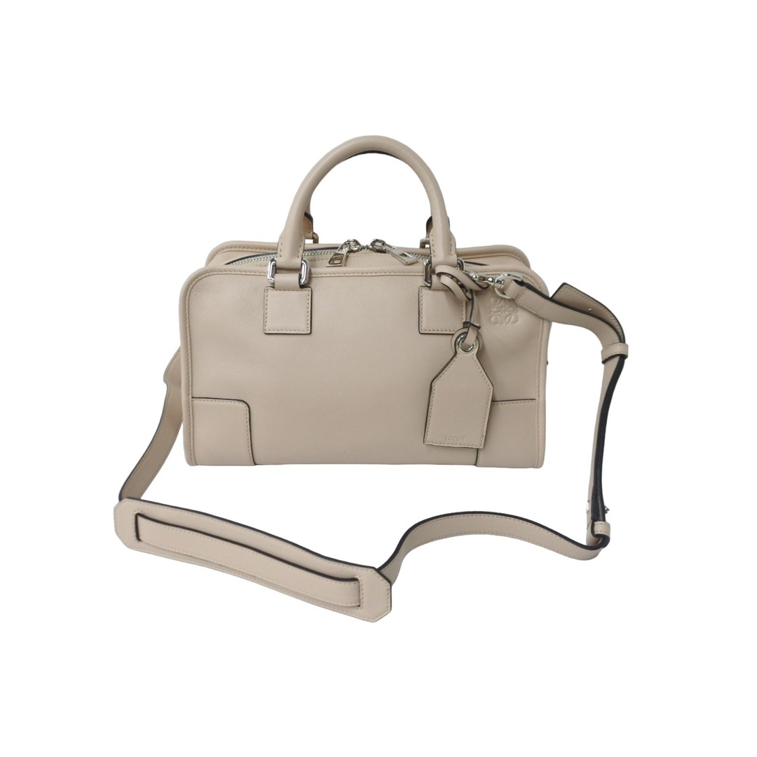 LOEWE ロエベ 2WAYハンドバッグ アマソナ28 アナグラム レザー ベージュ シルバー金具 美品  56863