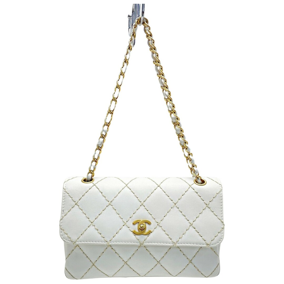 ☆☆CHANEL シャネル マトラッセ25 ワイルドステッチ A14687 ホワイト チェーンショルダーバッグ ゴールド金具 ギャランティ・布袋有