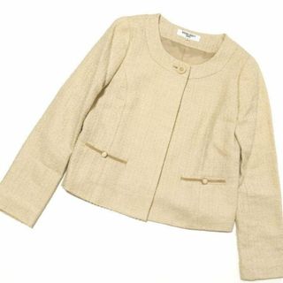 ナチュラルビューティーベーシック(NATURAL BEAUTY BASIC)の美品★ナチュラルビューティーベーシック★ノーカラーツイードジャケット ベージュ(ノーカラージャケット)