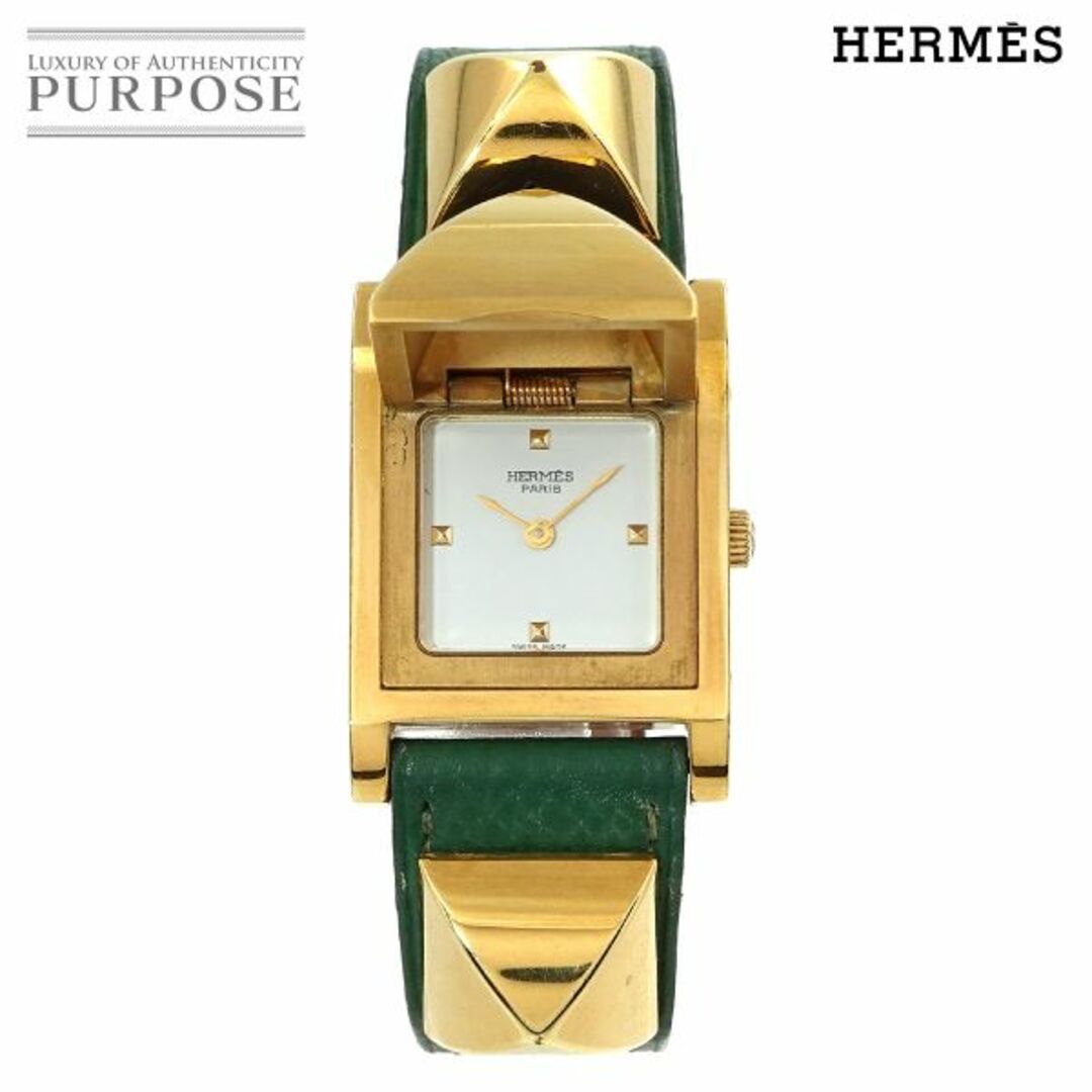 エルメス HERMES メドール ヴィンテージ レディース 腕時計 ピラミッド ゴールド スタッズ ホワイト 文字盤 クォーツ VLP 90213652
