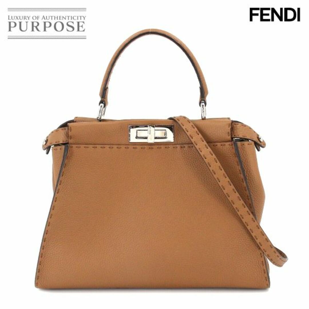 シルバー未使用 展示品 フェンディ FENDI セレリア ピーカブー レギュラー 2way ハンド ショルダー バッグ レザー ブラウン 8BN226 VLP 90211879