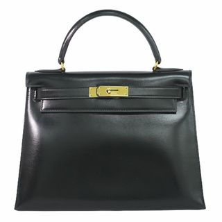 エルメス(Hermes)の本物 エルメス HERMES ケリー 28 ボックスカーフ レザー ハンドバッグ ○L刻 1982年 ブラック Kelly バッグ 中古(ハンドバッグ)