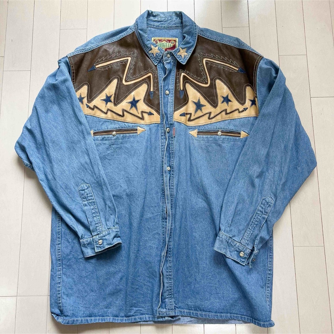 ヴィンテージ　ウエスタン　デニムシャツ　デニムジャケット　レザー メンズのジャケット/アウター(Gジャン/デニムジャケット)の商品写真
