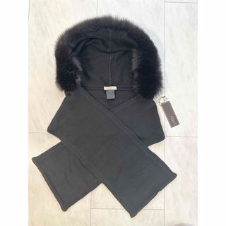 全長約112cm【美品】FOXEY カシミア100%♡リアルフォックスファーポンポン付きマフラー