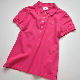 ラコステ(LACOSTE)のラコステ　半袖　ニューフィット　ポロシャツ　鮮やかピンク　42　L相当　5つ釦(ポロシャツ)