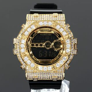 ジーショック(G-SHOCK)のG-SHOCK カスタム GD100 ブラック 大粒CZダイヤ（キュービックジルコニア）カスタムベゼル 8角 Gショック 18Kゴールド(腕時計(デジタル))