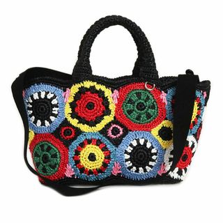 プラダ(PRADA)のプラダ カナパ 2way ショルダー かご カゴ ハンドバッグ 斜め掛け 花 フラワー ラフィア レザー NERO ネロ マルチカラー 黒 シルバー金具 1BG889 PRADA（未使用　展示品）(ハンドバッグ)