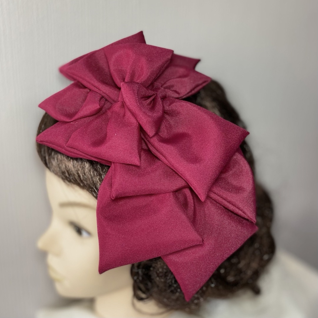赤紫 ピンク ヘアアクセサリー  ロリータ ボンネット リボン髪飾り レディースのヘアアクセサリー(その他)の商品写真
