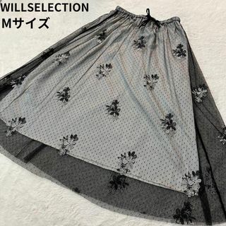 ウィルセレクション(WILLSELECTION)のウィルセレクション✨花柄レーススカート ブラック×ホワイト Mサイズ(ひざ丈スカート)