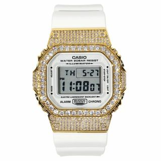 ジーショック(G-SHOCK)のG-SHOCK CZカスタム Gショック DW5600 ホワイト CZダイヤ（キュービックジルコニア） ゴールド(腕時計(デジタル))