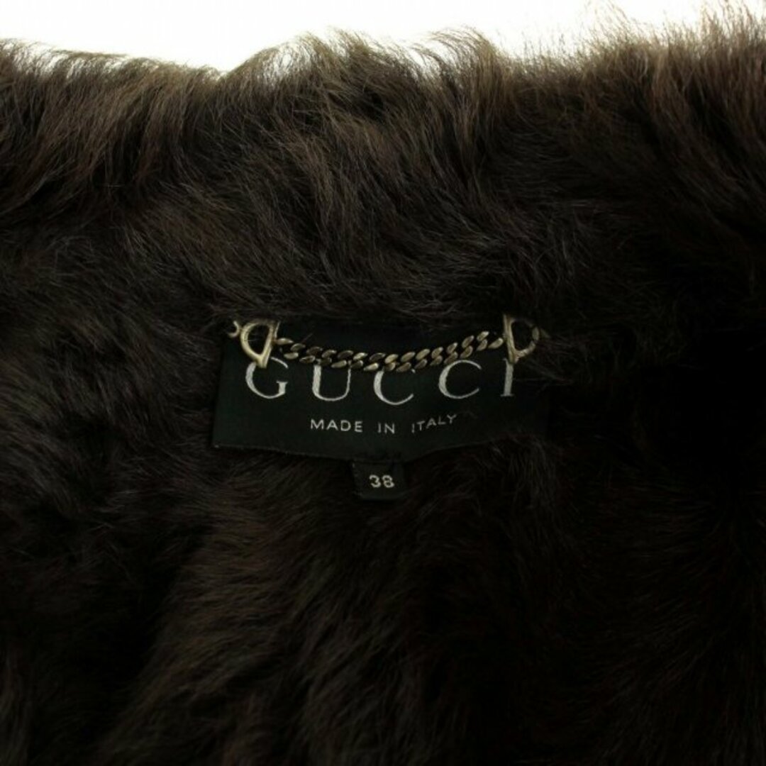 Gucci(グッチ)のグッチ レザーファーコート アウター ミドル フェイクファー 38 XS 茶 レディースのジャケット/アウター(その他)の商品写真