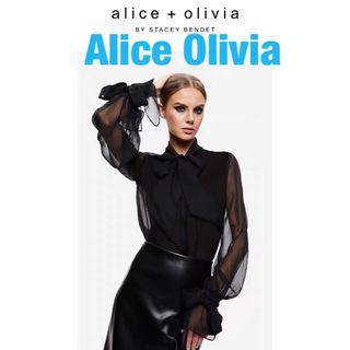 ❇️AliceOlivia正規23秋新作アリスオリビア白黒シルクブラウス