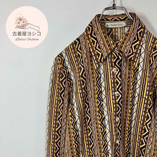 【希少】 vintage 総柄シャツ レトロ 紋章デザイン グッドカラー