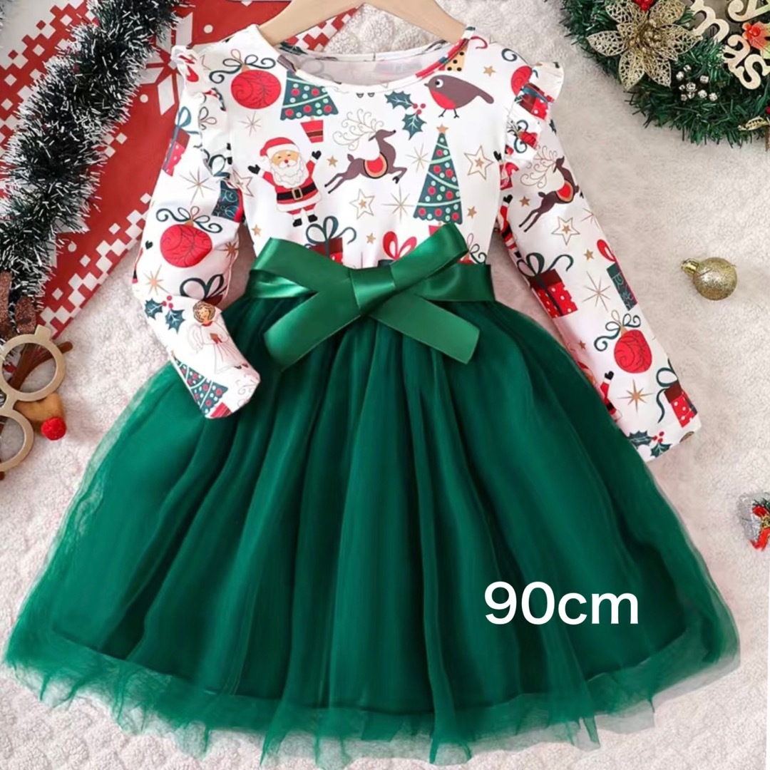 【新品・未使用】サンタコスチューム（90cm） キッズ/ベビー/マタニティのキッズ服女の子用(90cm~)(ワンピース)の商品写真