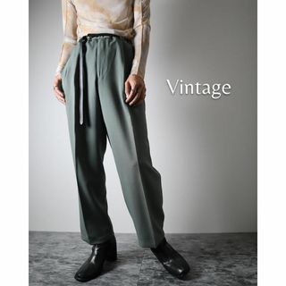 アートヴィンテージ(ART VINTAGE)の【vintage】2タック ワイド とろみ スラックス ウール混紡 緑系 W36(スラックス)