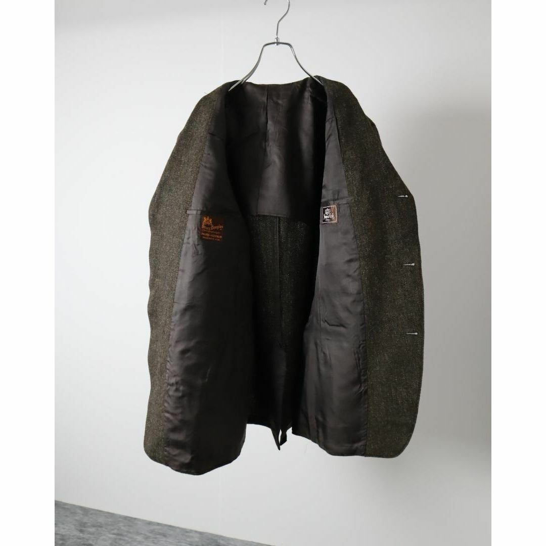 【vintage】ウール ツイード調 ヘリンボーン テーラードジャケット 深緑