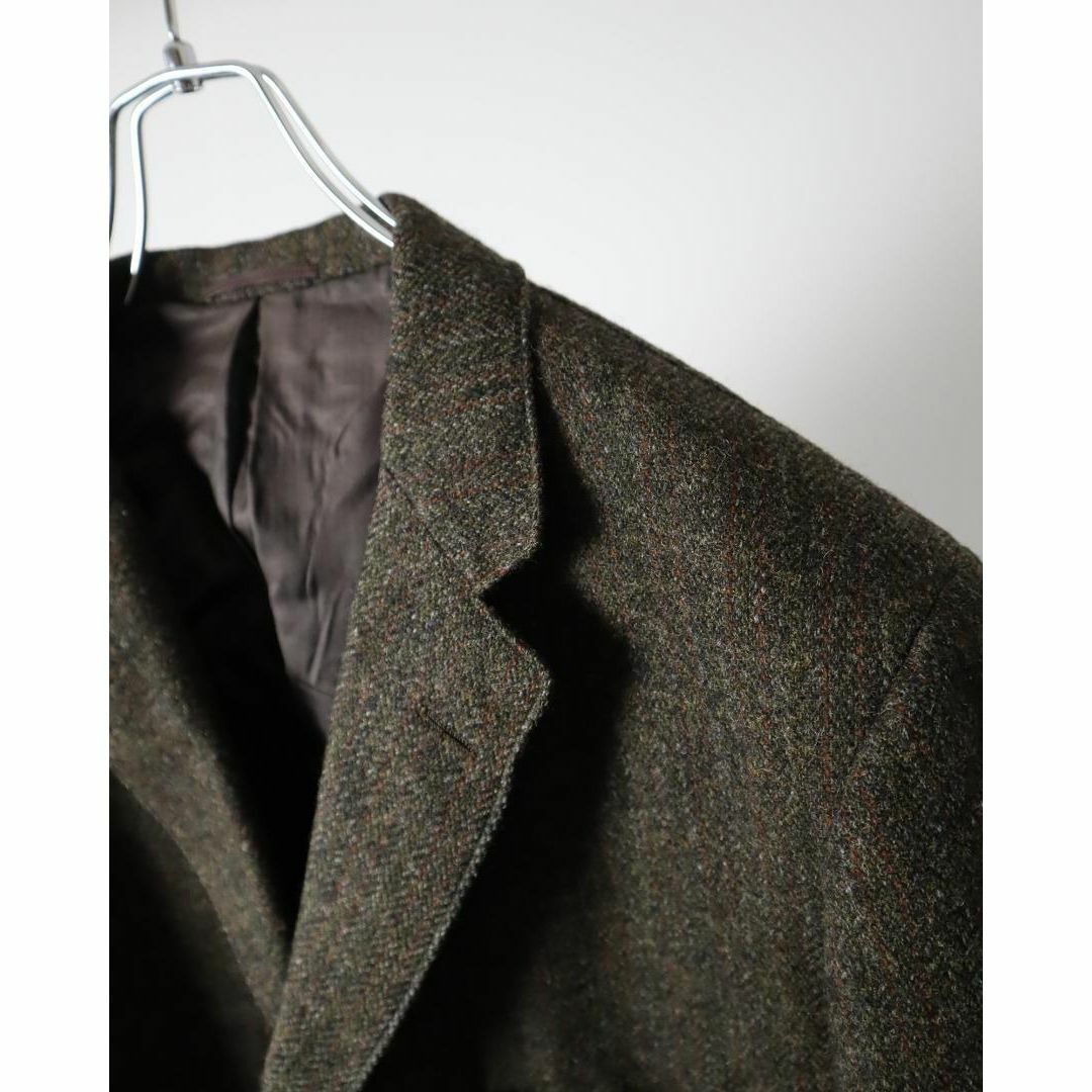 【vintage】ウール ツイード調 ヘリンボーン テーラードジャケット 深緑
